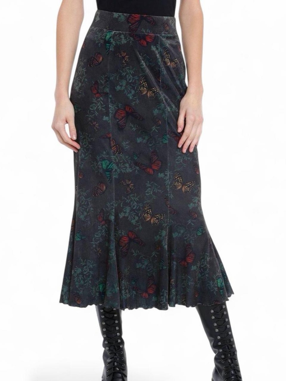 Thorn & Fable Butterfly Velvet Mermaid Midi Skirt Size 3x